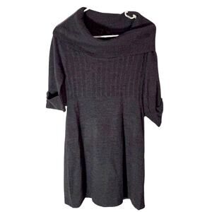 Take out ribbed cowl neck 1/2 sleeve gray sweater y2k style size large fall